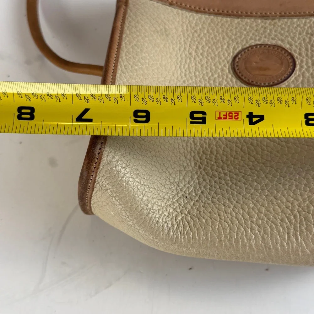 Vintage Dooney & Bourke Off White Tan AWL Leather Crossbody Bag Duck Fob